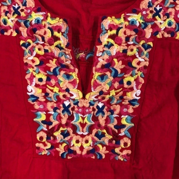 Kirundo Pom Pom Sleeve Shift Dress Women’s Size XL NWOT Red / Embroidery Detail - Picture 6 of 7